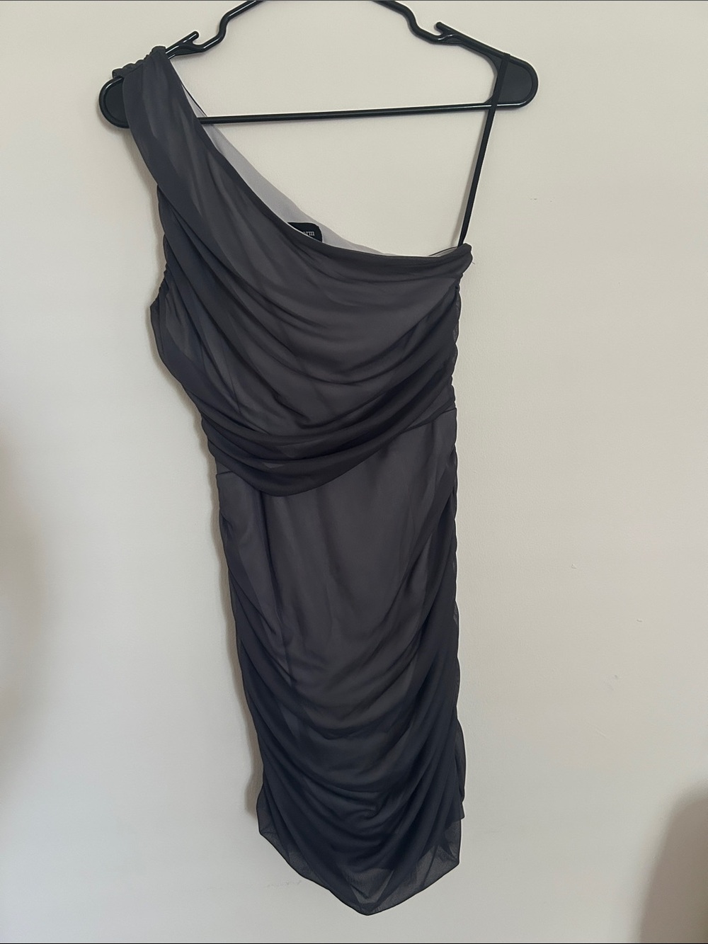 Sweet Storm One-Shoulder Draped Dress in Charcoal